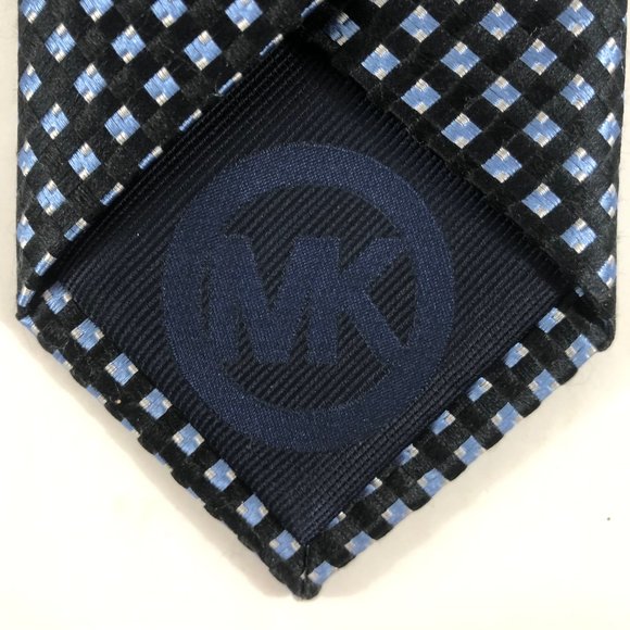 Michael Kors Mens Necktie 100% Silk Blue Black Silver Diamond Pattern 3 1/8"x60" - Picture 2 of 5